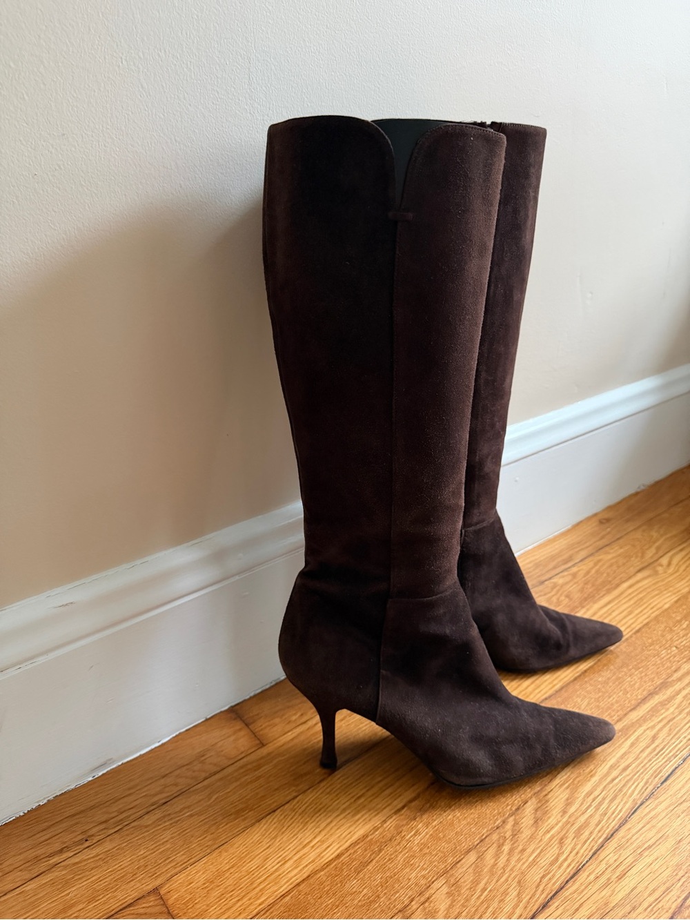 Stuart Weitzman Chocolate Brown Suede Pointed Toe Tall Boots 10